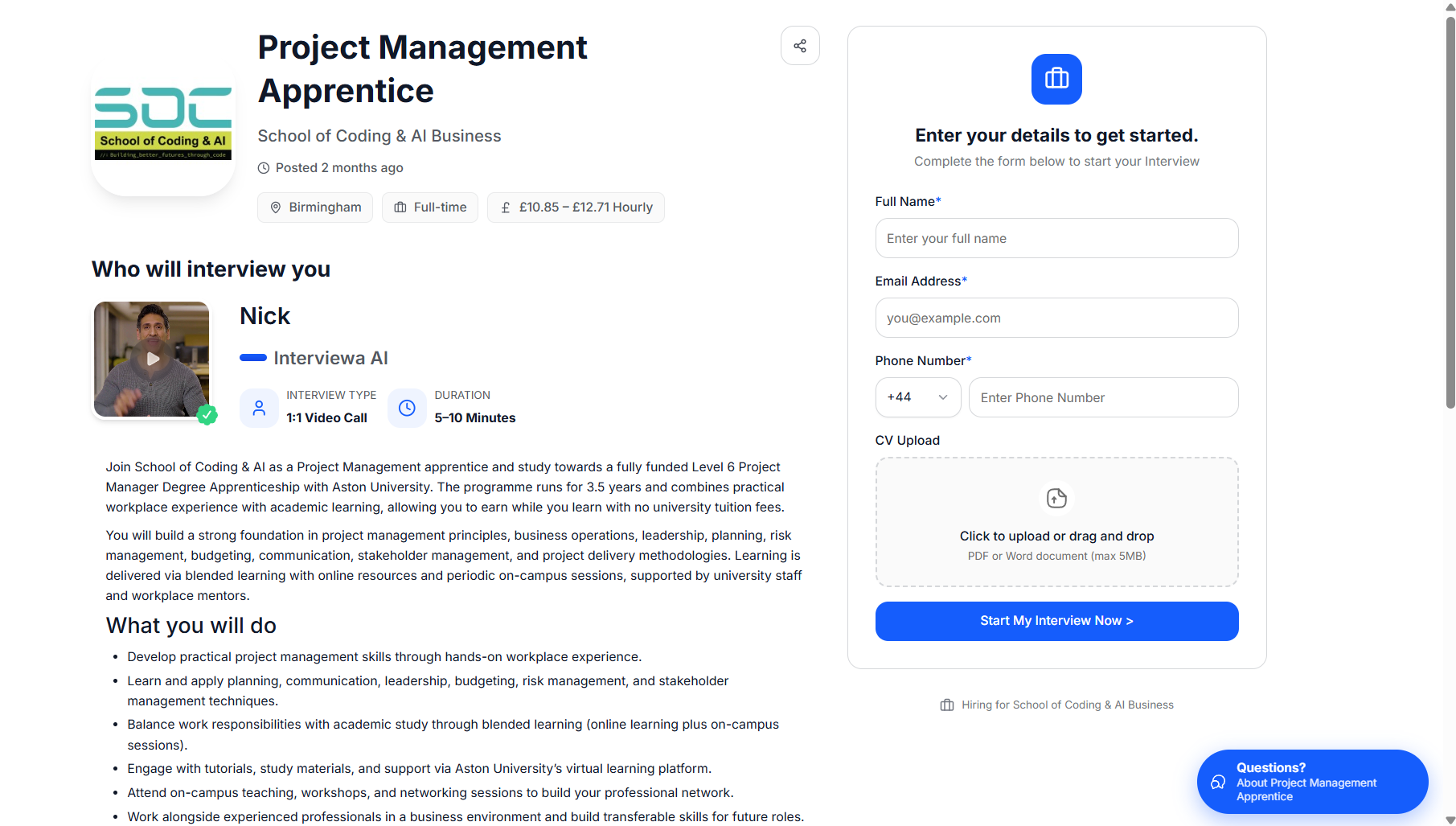 job landing page
